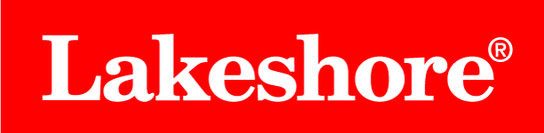 Lakeshore logo in white text on a solid red background.