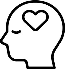 comprehensive programs Black head silhouette with heart icon representing emotional well-being.