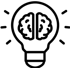 customized district solutions Outline icon of a light bulb with a brain inside, representing creativity and innovative thinking.