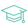 Simple teal graduation cap icon symbolizing education and achievement.