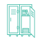 Teal icon of two school lockers with one door open.